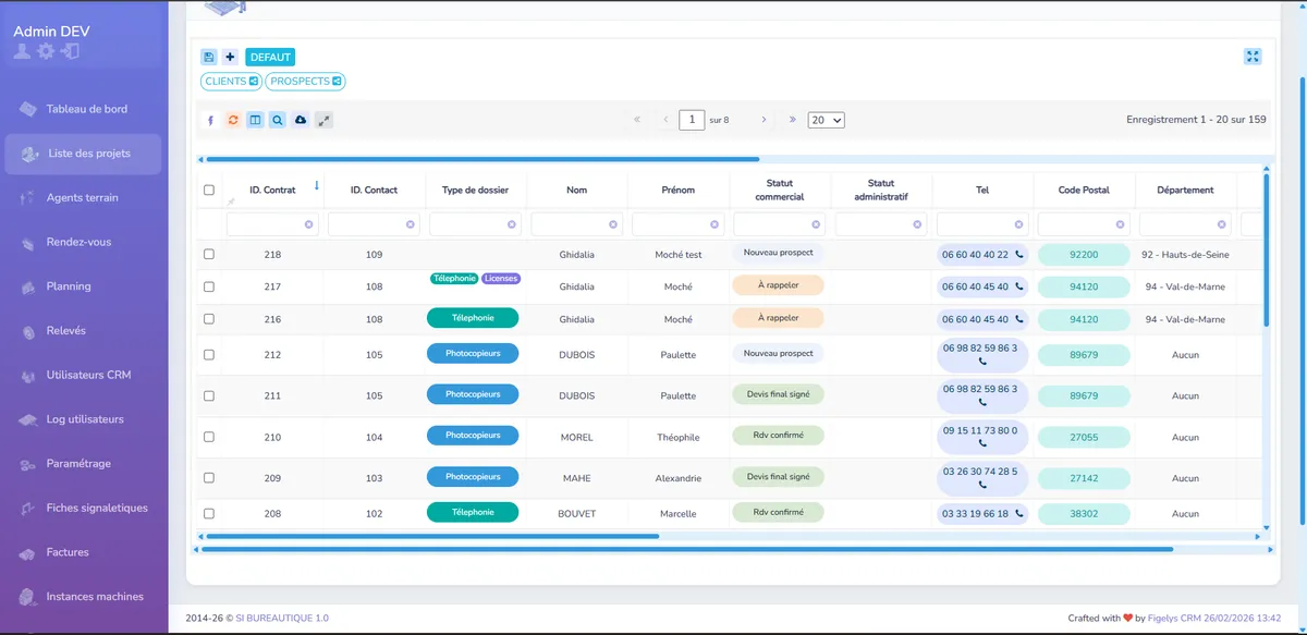 Plateforme de gestion multi-entités : parc matériel, devis et SAV