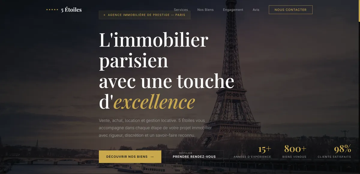 Site vitrine d'agence immobilière avec mise en valeur des biens